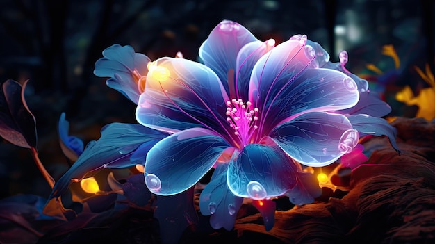 A flower with lights around it