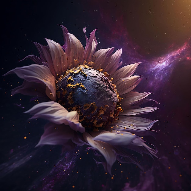 A flower with a nebula in the background