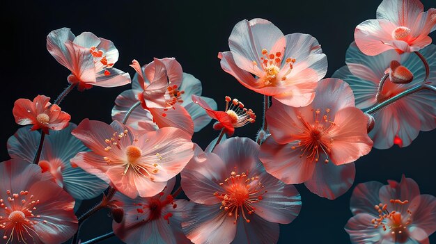 a flower with pink and red petals and the red light on it