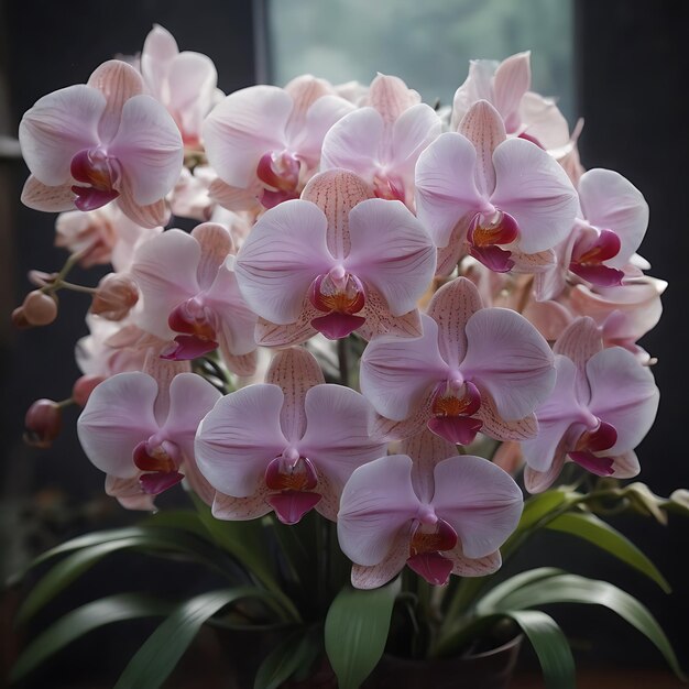 a flower with pink and white flowers in a pot