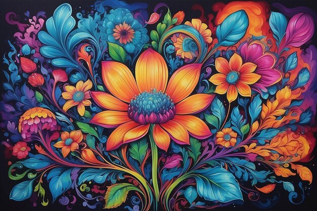 Flower with psychedelic painting