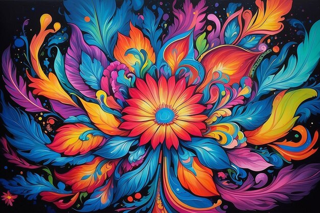 Flower with psychedelic painting