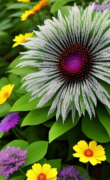 A flower with purple and yellow petals and a purple center