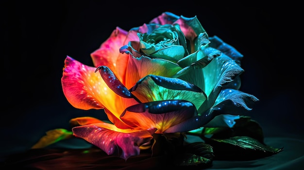 A flower with a rainbow light on it