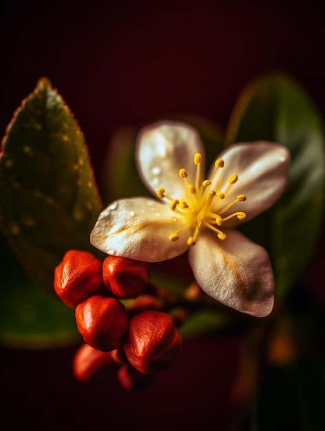 A flower with a red center and yellow petals