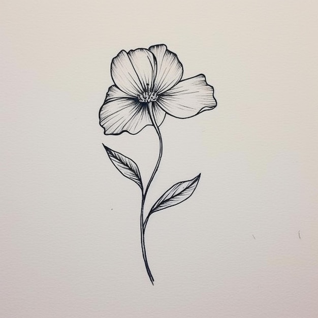 Photo a flower with a stem and leaves that have been drawn on it.