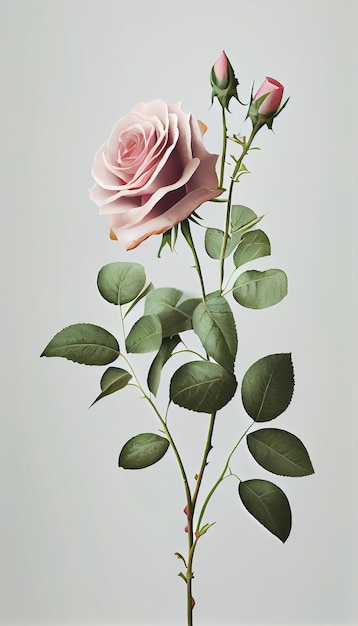 A flower with a stem and a pink rose on it