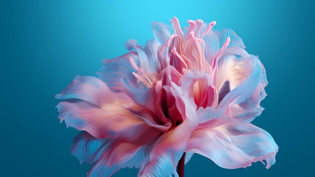 Flower with thin petals on a neon background Abstract floral composition Generative AI