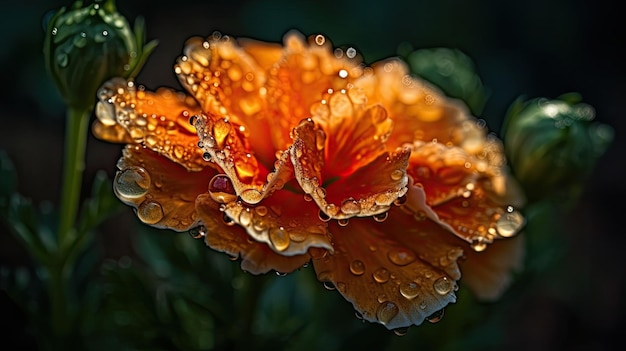 A flower with water droplets on it