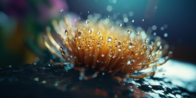 Un fiore con gocce d'acqua su di esso