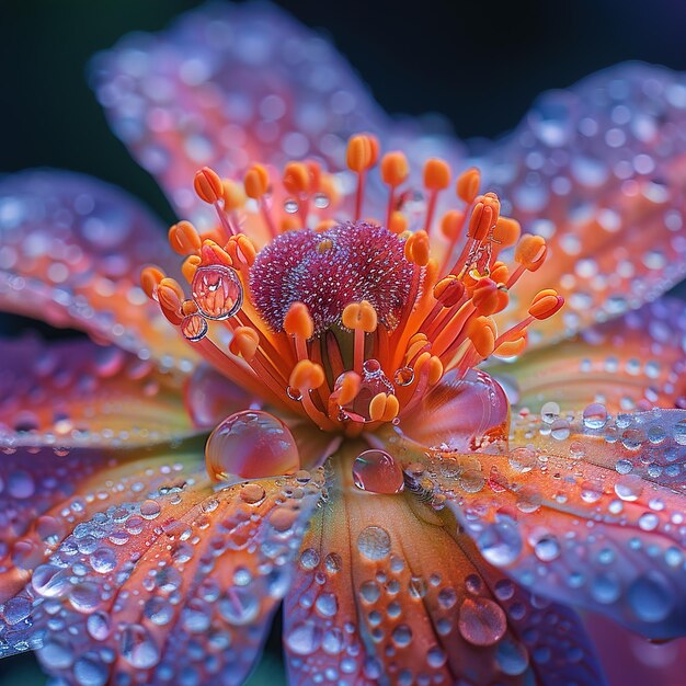 Photo a flower with water drops on it and the drops of water on it