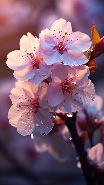 その上に水の滴がある花