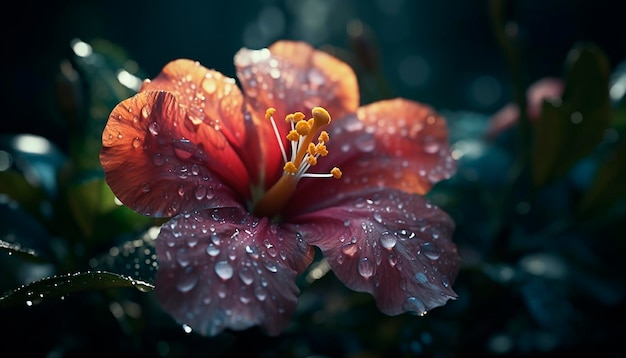 A flower with water drops on it