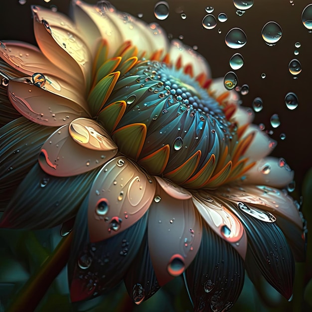 A flower with water drops on it