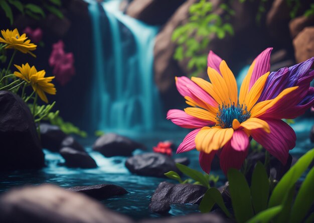 Flower with waterfall