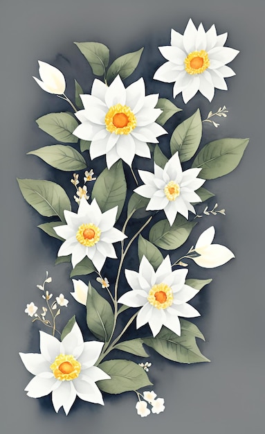 Photo a flower with white flowers on a gray background