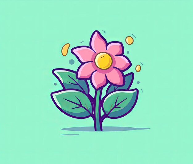 A flower with a yellow center and a green leaf on it