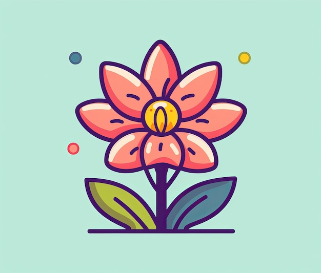 A flower with a yellow center is drawn in a flat style