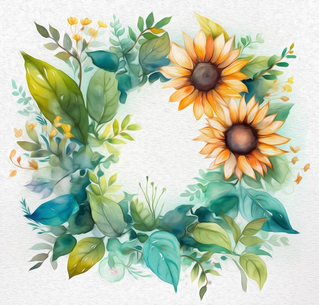 花の花輪の油絵イラスト