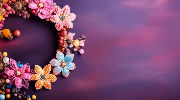 Flower Wreath on Purple Background with Gradient Effect