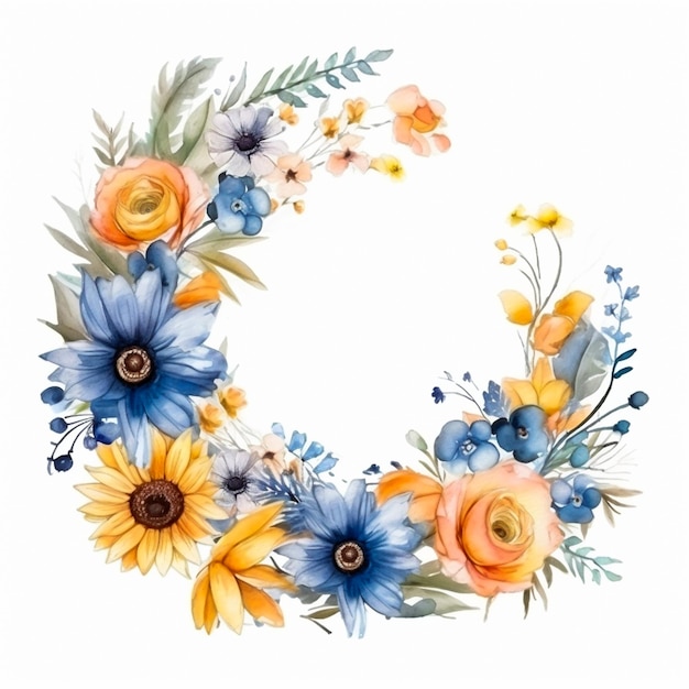 Flower wreath watercolor illustration Generative AI