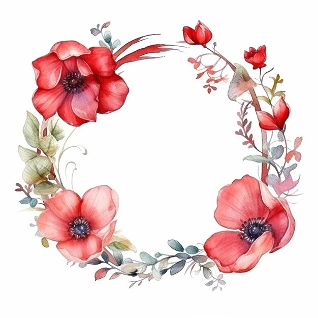 Flower wreath for wedding greeting card background wallpaper frame Generative Ai