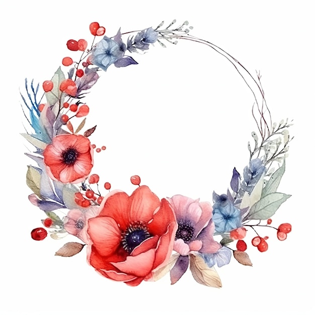 Flower wreath for wedding greeting card background wallpaper frame Generative Ai