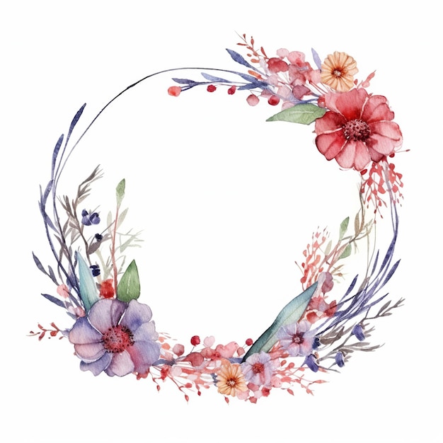 Flower wreath for wedding greeting card background wallpaper frame Generative Ai