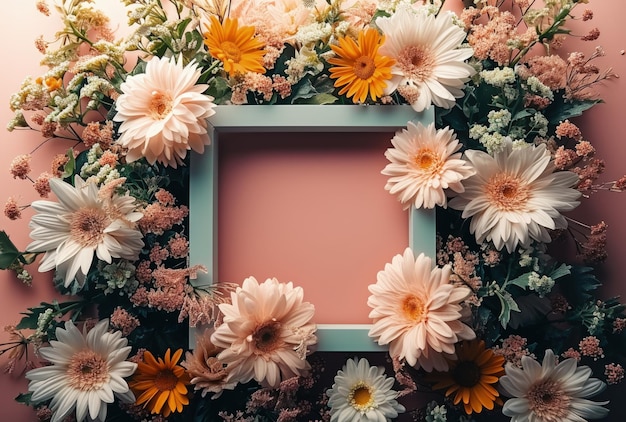 Photo flowerfilled picture frame generative ai