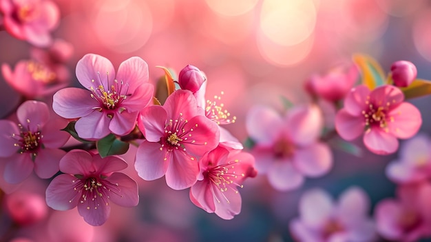 Flowering almond branch in the sunset