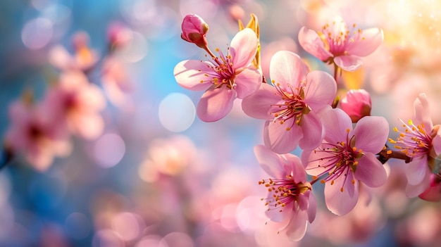 Photo flowering almond branch in the sunset