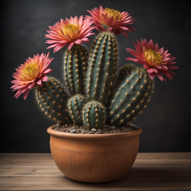 Foto cactus fiorito in vaso