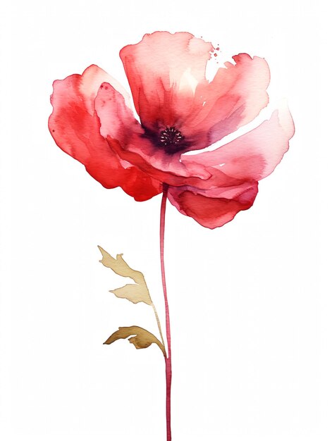Photo flowering poppy houseplant continuous one line art hand drawing and drops splashes of red ink on a white background