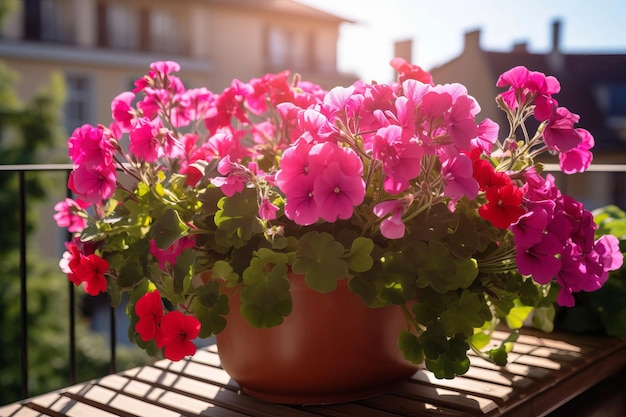 バルコニーやテラスを飾るための花の鉢の植物 選択的な焦点 生成的なAIコンテンツ