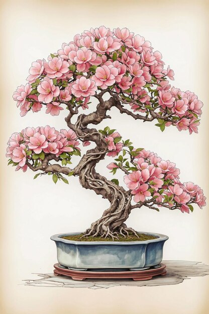 Foto bonsai di albero in fiore pittura giapponese sakura