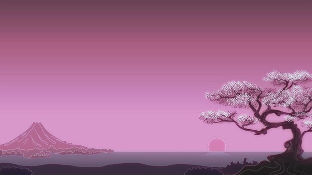 flowering tree illustration minimalism digital art trees Sun background wallpaper