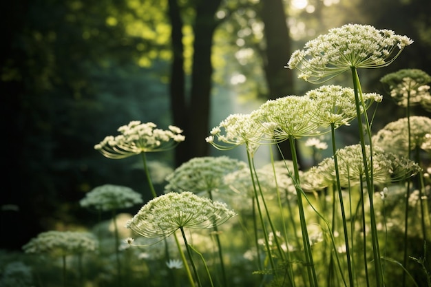 Flowering umbels plants dill in nature