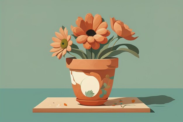 Photo flowerpot with daisies vector illustration in retro style ai generative