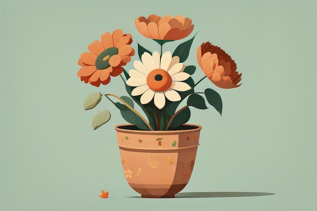 Flowerpot with daisies Vector illustration in retro style ai generative