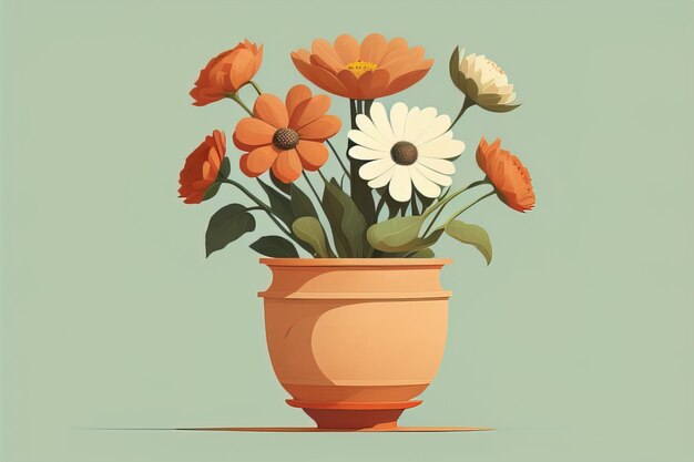 Flowerpot with daisies Vector illustration in retro style ai generative