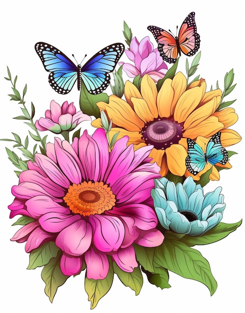 Фото Цветы и цветные бабочки