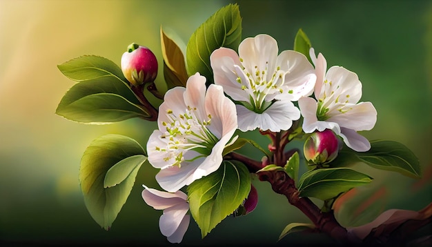 Flowers of apple Blooming apple tree in the garden with Generative AI Technology