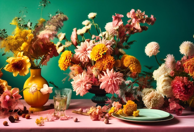 Flowers arranged in bunches on a table