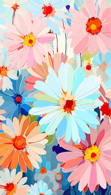 flowers arranged pattern blue background daisy flat illustration talented large canvas mobile