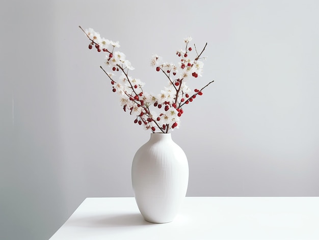 Flowers Arrangement in a White Vase on a White Background Photo AI Generated