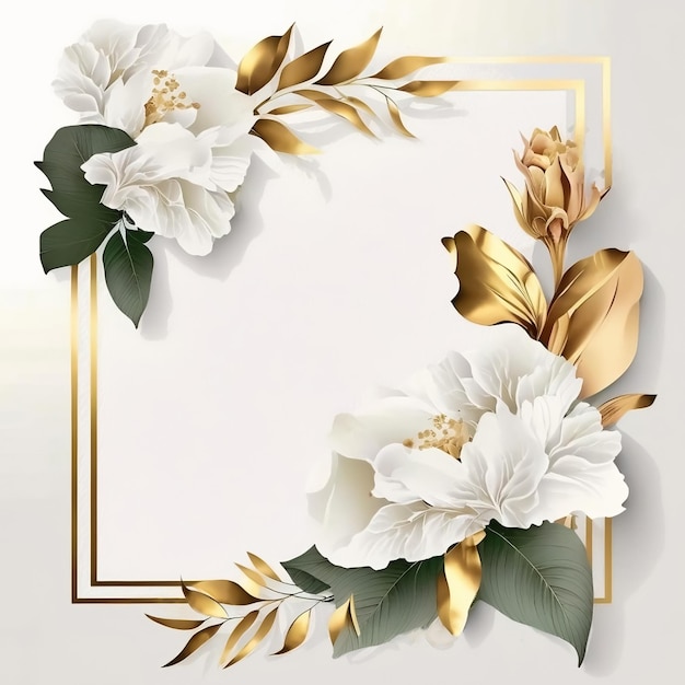 Flowers background Floral composition 3D gold flowers for wedding invitation elegant
