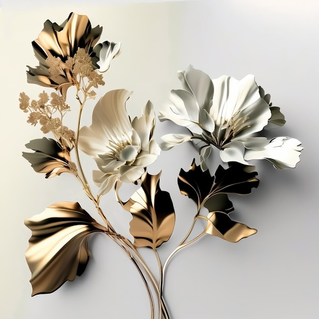 Flowers background Floral composition 3D gold flowers for wedding invitation elegant