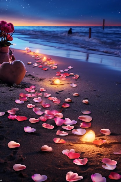 Flowers on the beach in front of a lamp post