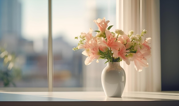 窓の上の美しい花瓶の花 ai ジェネラル デザイン