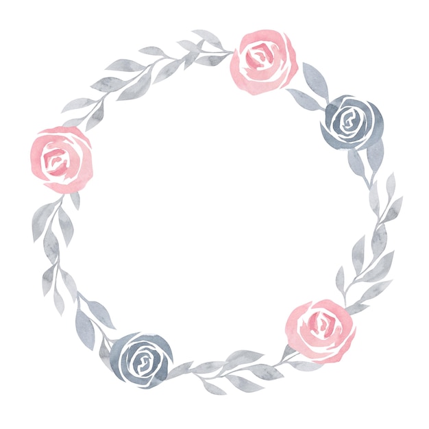 Flowers Beautiful wreath Elegant floral collection grey pink leaves flowers hand drawn watercolor